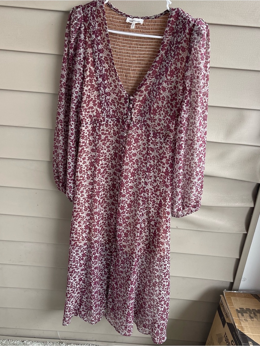 Heartloom Maxi Dress Ditsy Floral Smocked Romantic Cottagecore Sz M Long Sleeve